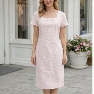 Adolfo Studio Soft Pink Square Neck Short Sleeve Linen Dress – Size 6